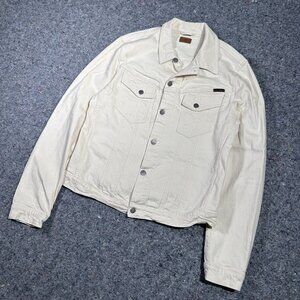 Men's Cream Denim Jacket - Classic Button-Up Trucker Style